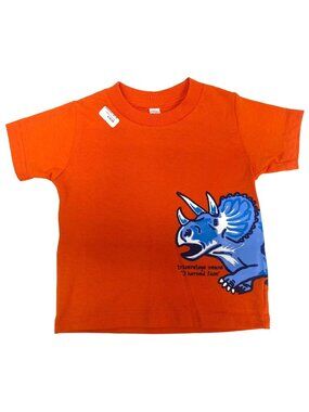 Smithsonian Rabbit Skins Kids Orange Triceratops T-Shirt Size 2